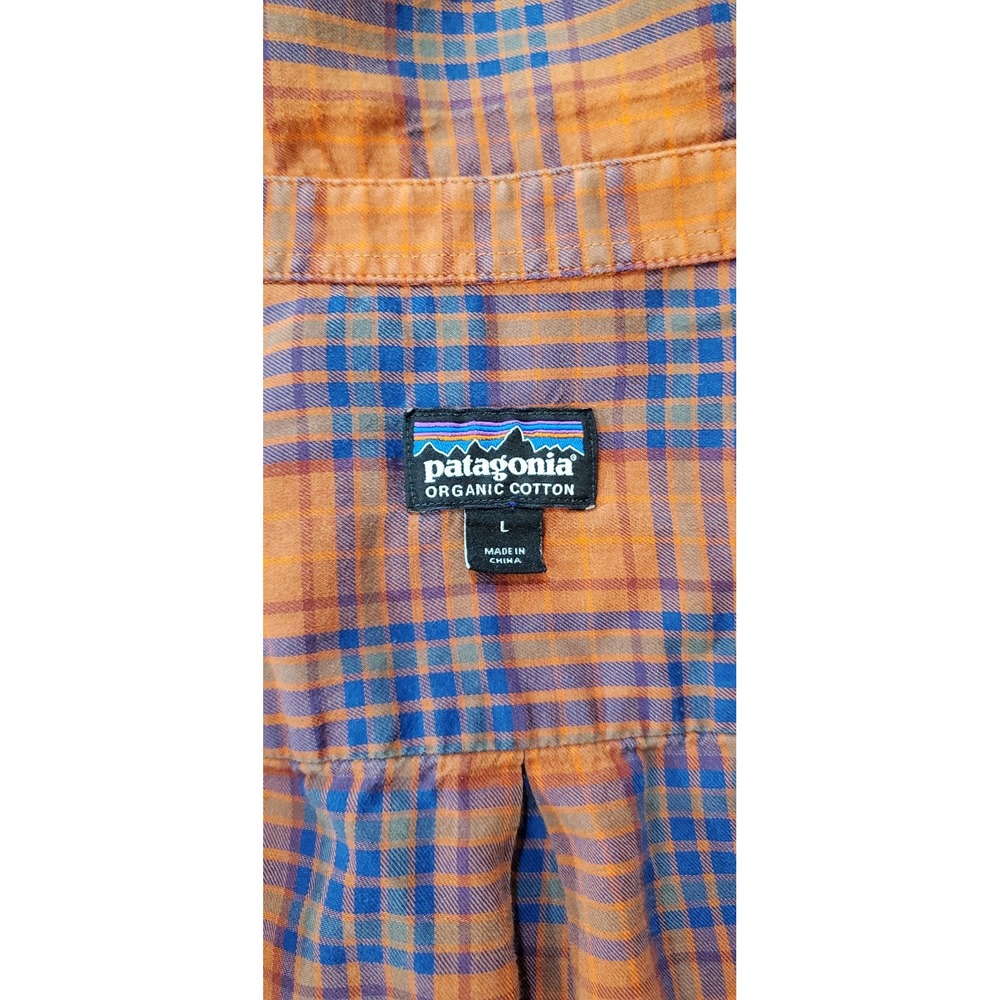Patagonia Orange and Blue Plaid Casual Button Down Shirt - Picture 5 of 10